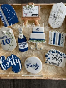 Elegant 40th birthday cookie display