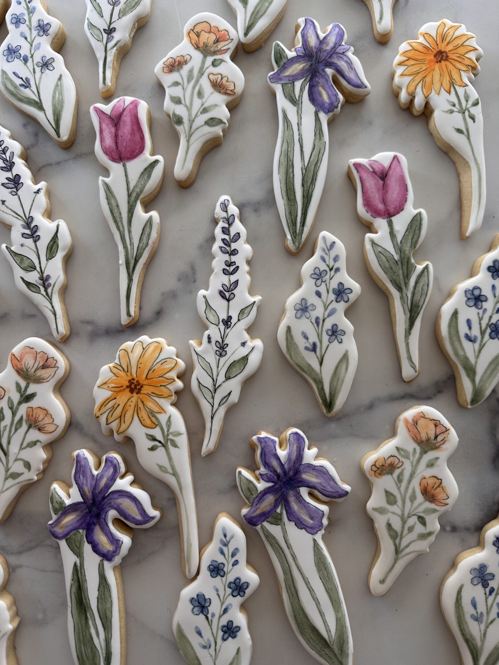Hand-painted floral iced sugar cookies