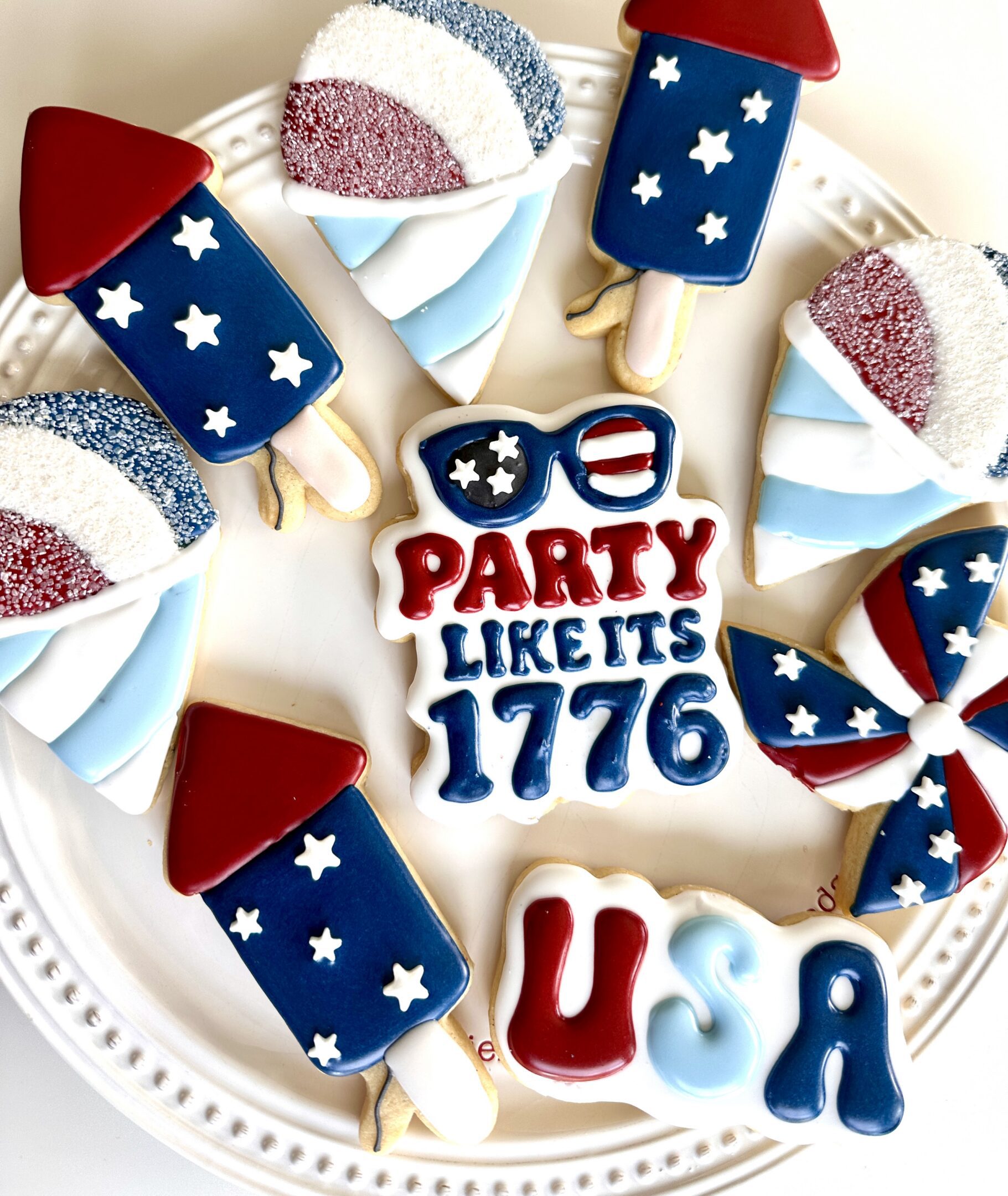 USA themed red white blue cookies